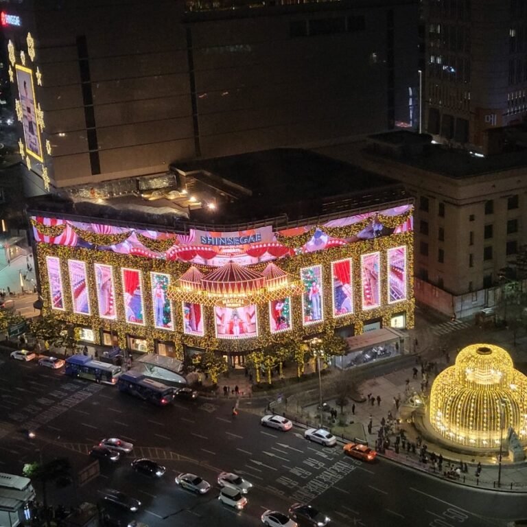 Shinsegae Department Store media façade viewed from a guest room at Aloft Seoul Myeongdong