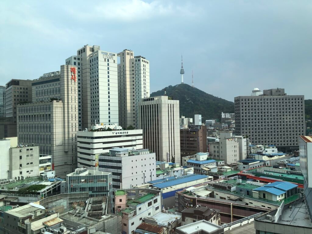 Daytime N Seoul Tower view from a high-floor guest room at Courtyard Seoul Namdaemun