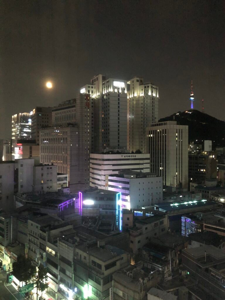 Chuseok full moon beside N Seoul Tower viewed from Courtyard Seoul Namdaemun