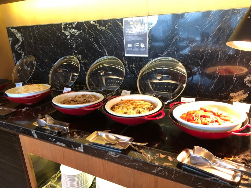 Hot dishes in the former Executive Lounge during a February 2021 visit