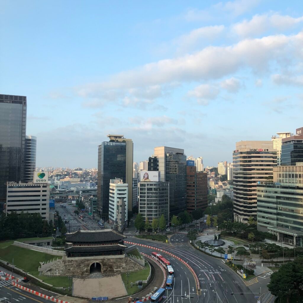 Sungnyemun Gate and central Seoul viewed from the hotel