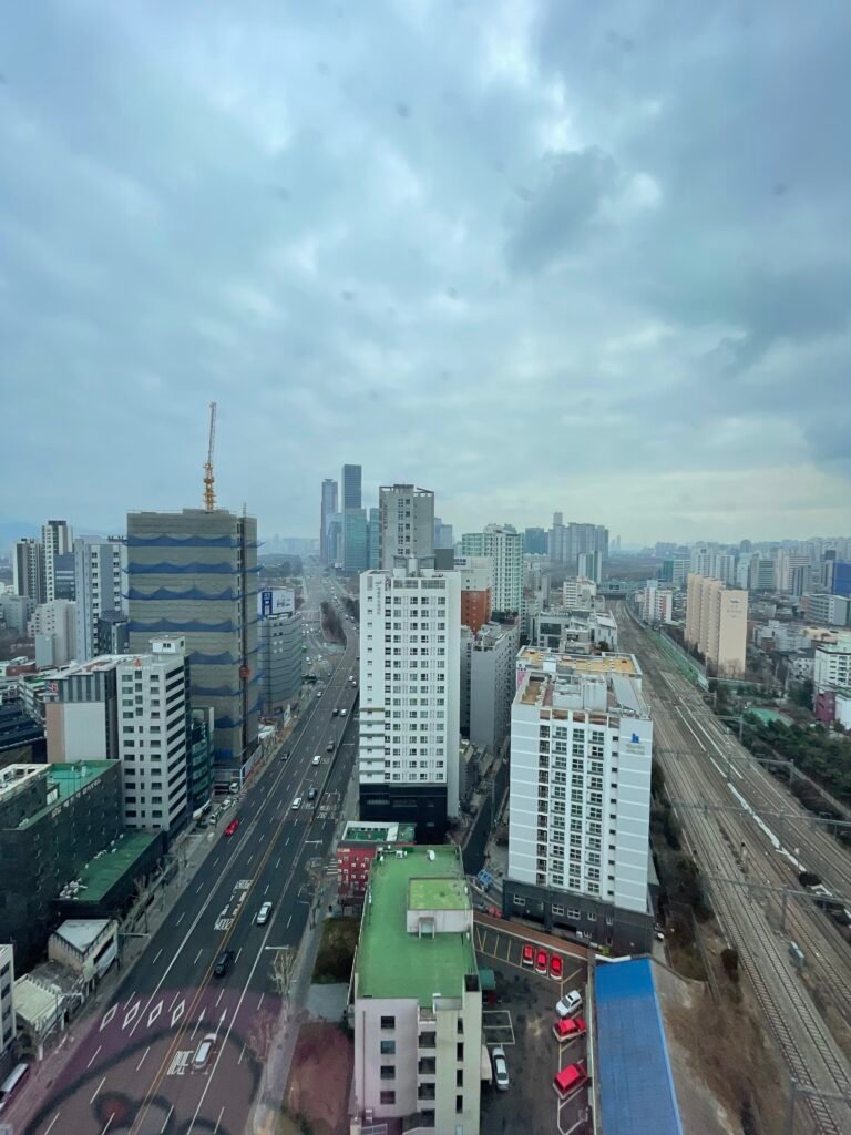 Railway and city view from a high-floor room at Fairfield by Marriott Seoul