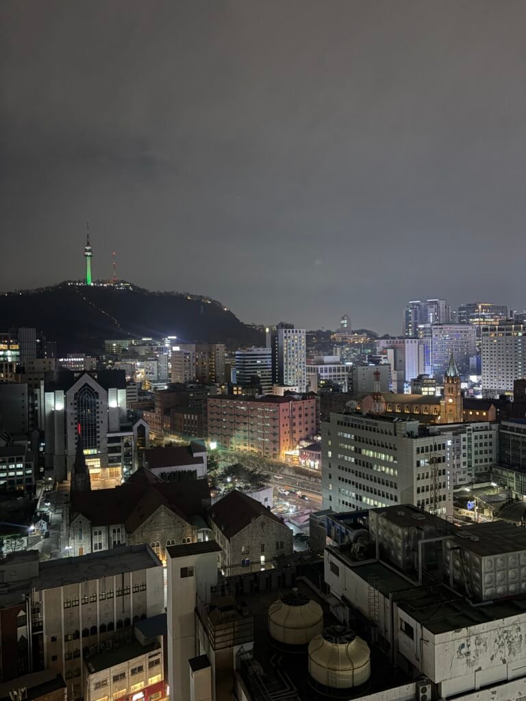 Night view from Four Points Seoul Myeongdong in central Seoul