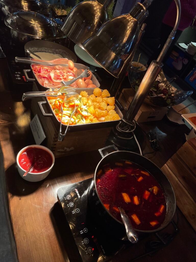 Hot breakfast dishes served at Moxy Seoul Insadong