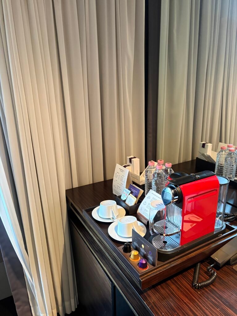 Nespresso machine tea and bottled water in THE PLAZA Seoul Premier Suite