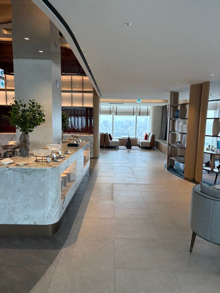 Buffet and service area inside the Westin Club lounge