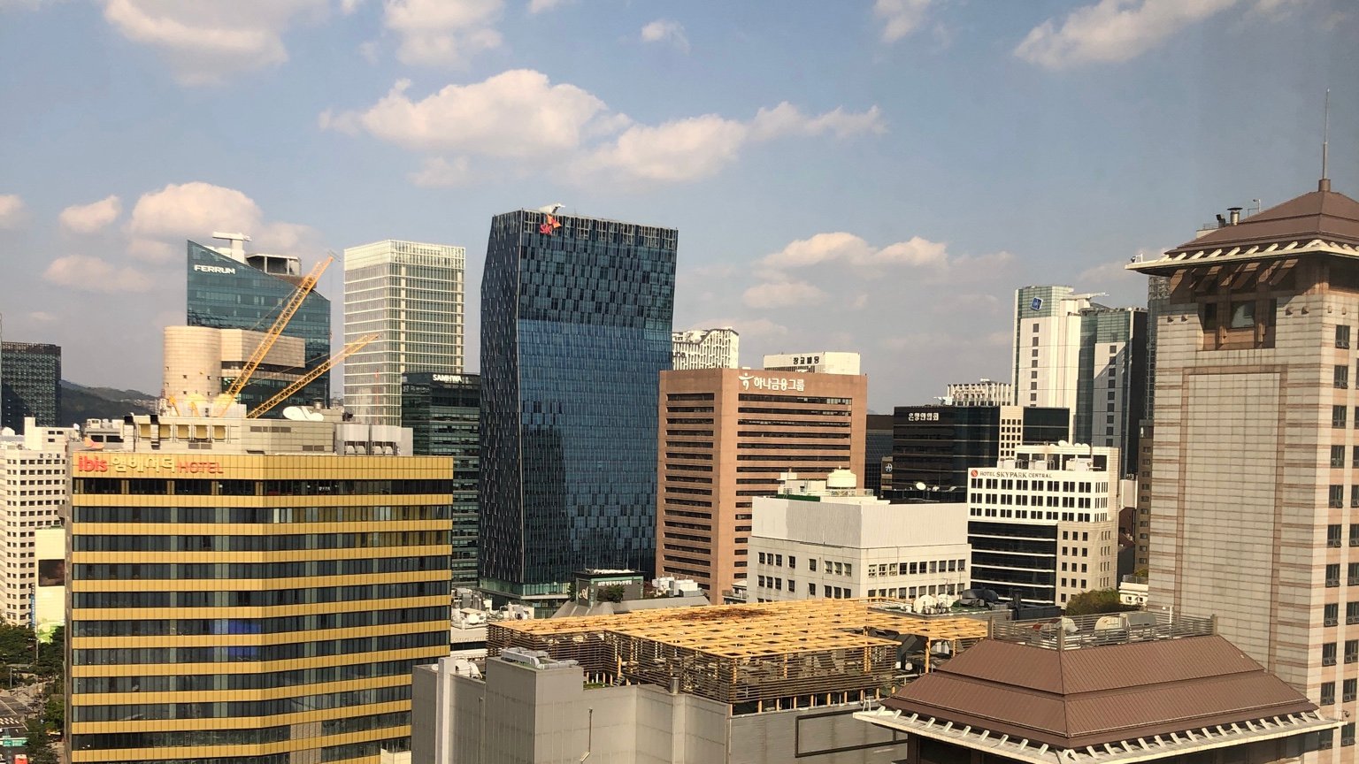 Daytime skyline of central Seoul between Myeongdong and City Hall