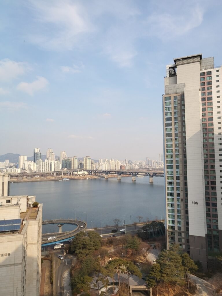 Partial Han River view from a high-floor room at Aloft Seoul Gangnam