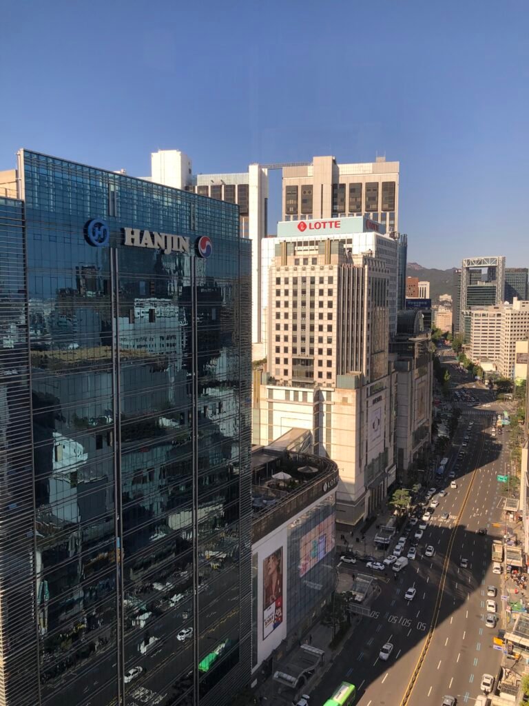 Daytime city view over Myeongdong from Aloft Seoul Myeongdong
