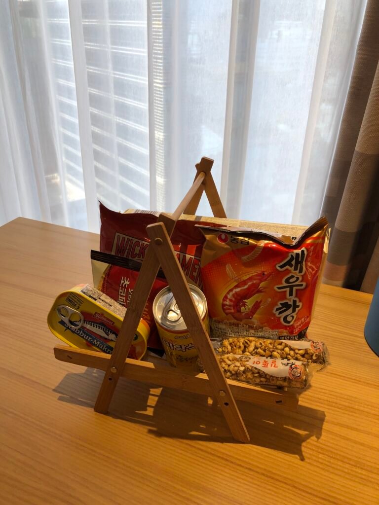 Korean snack basket provided in a room at Aloft Seoul Myeongdong