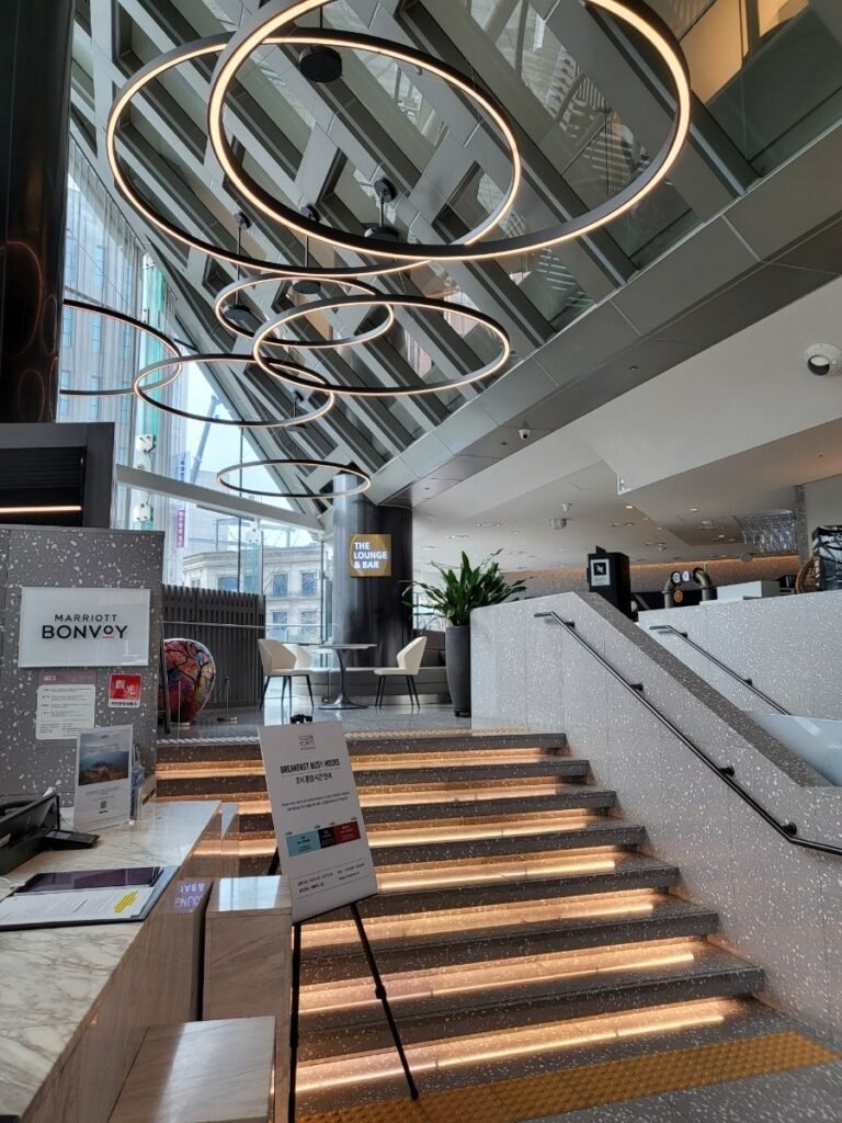 Lobby and reception stairs at Four Points Seoul Gangnam
