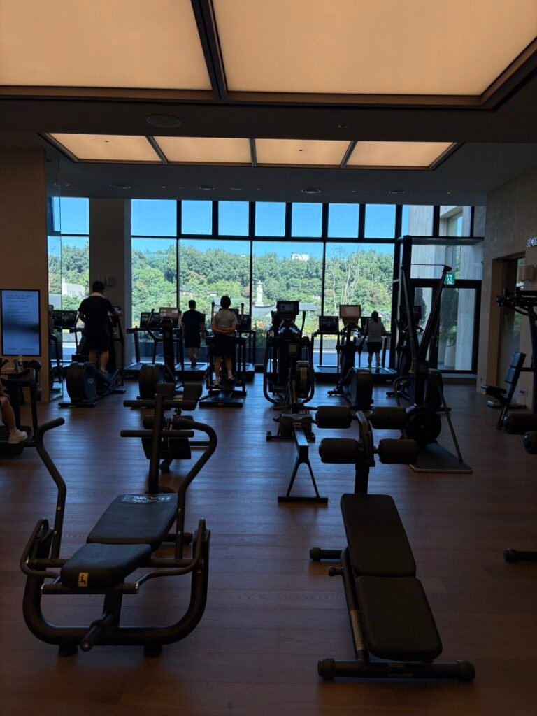Fitness centre at The Westin Seoul Parnas overlooking Bongeunsa Temple