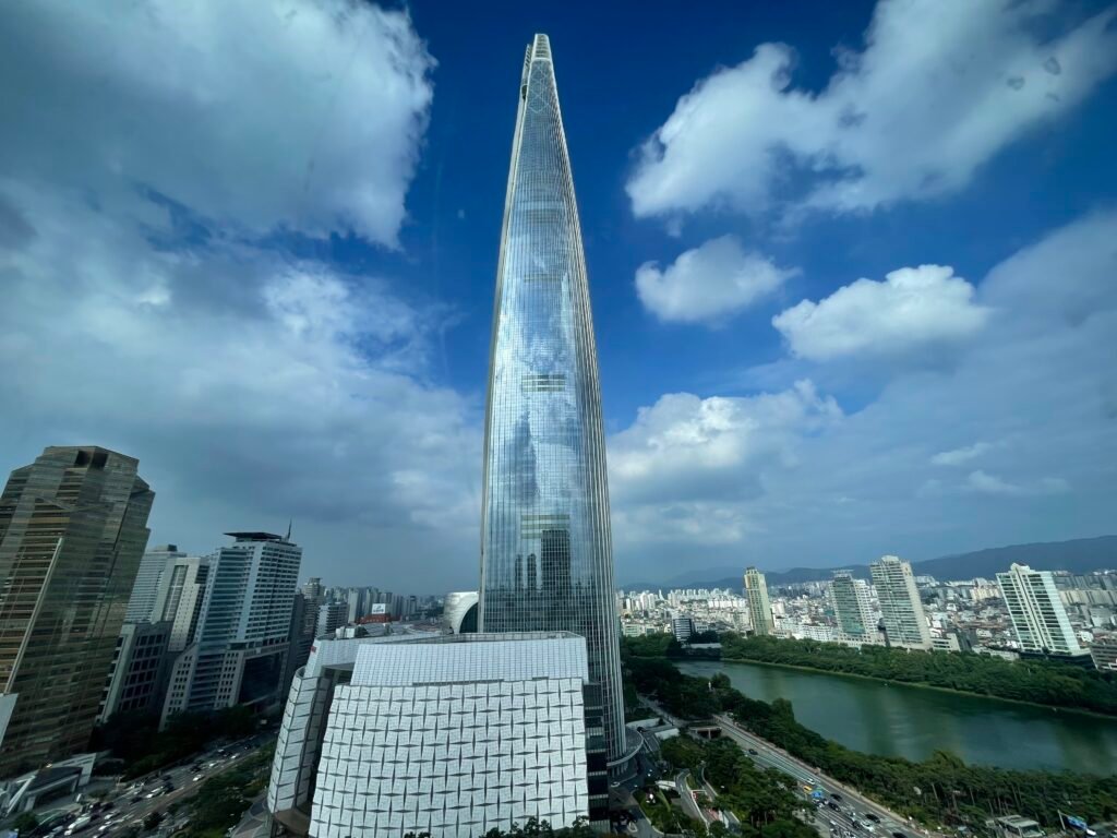 Lotte World Tower and Seokchon Lake in the Jamsil district of Seoul