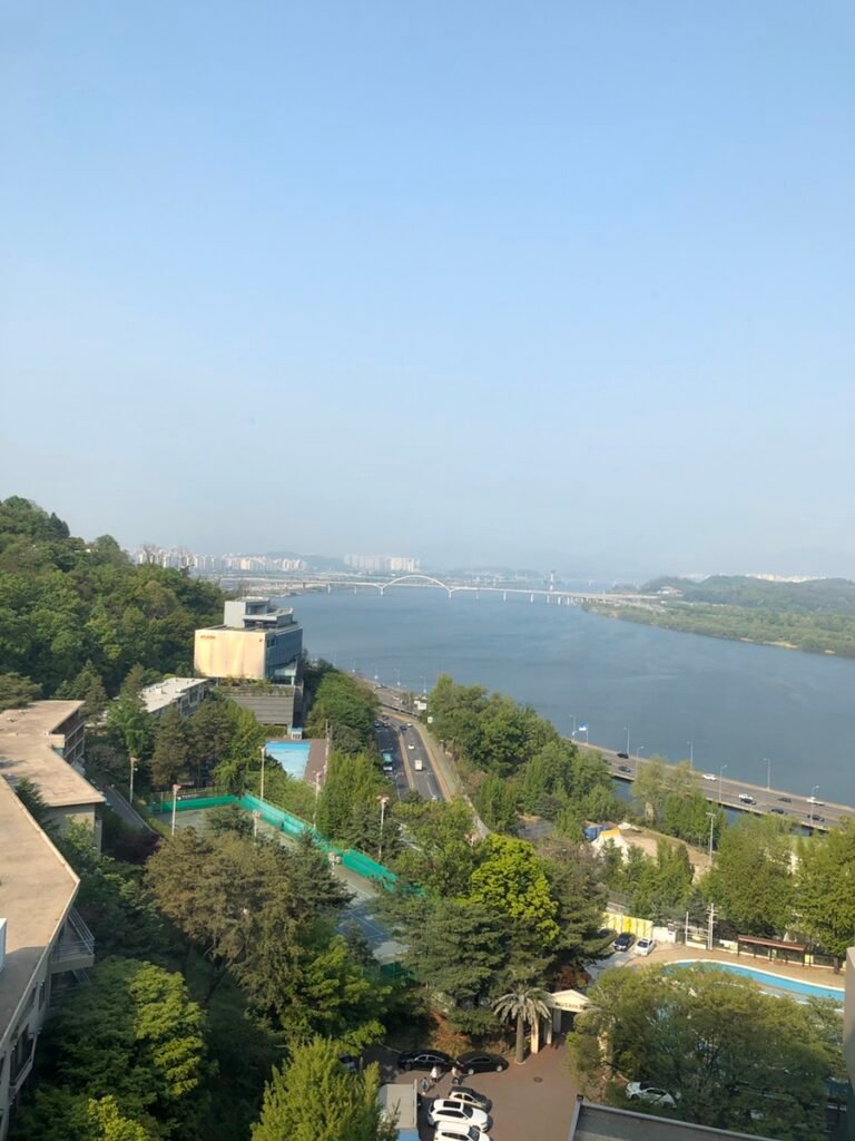 Han River and natural surroundings viewed from Grand Walkerhill Seoul