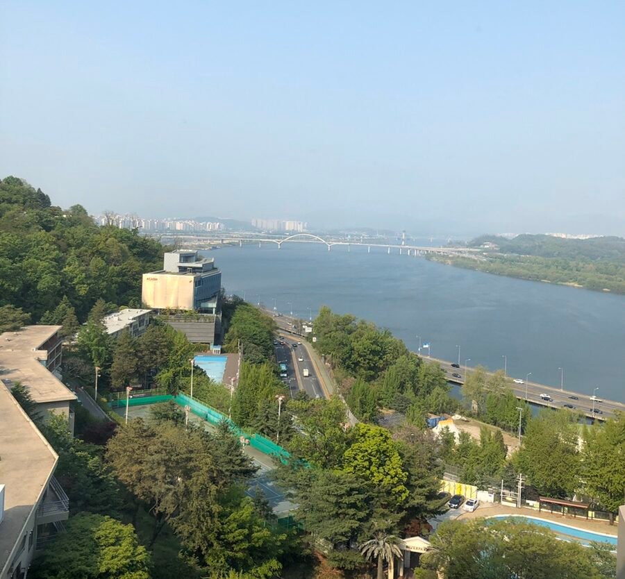 Han River view from a guest room at Grand Walkerhill Seoul