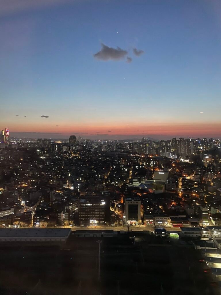 Night view of Seoul and railway tracks from Four Points Seoul Station