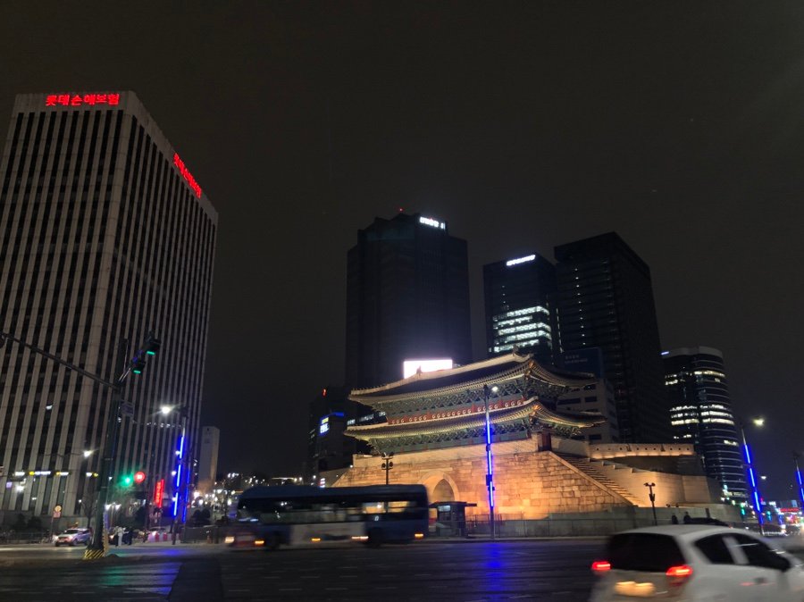 Night skyline of Seoul seen from a classic luxury hotel