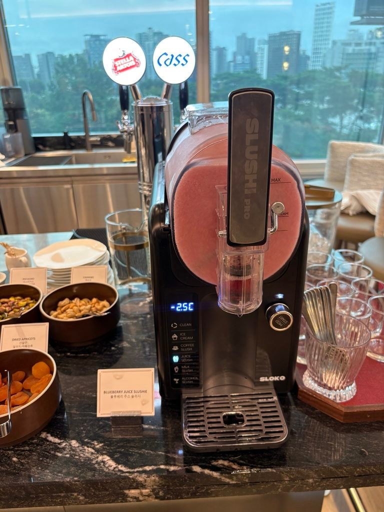 Blueberry juice slush machine at Park Cafe breakfast buffet