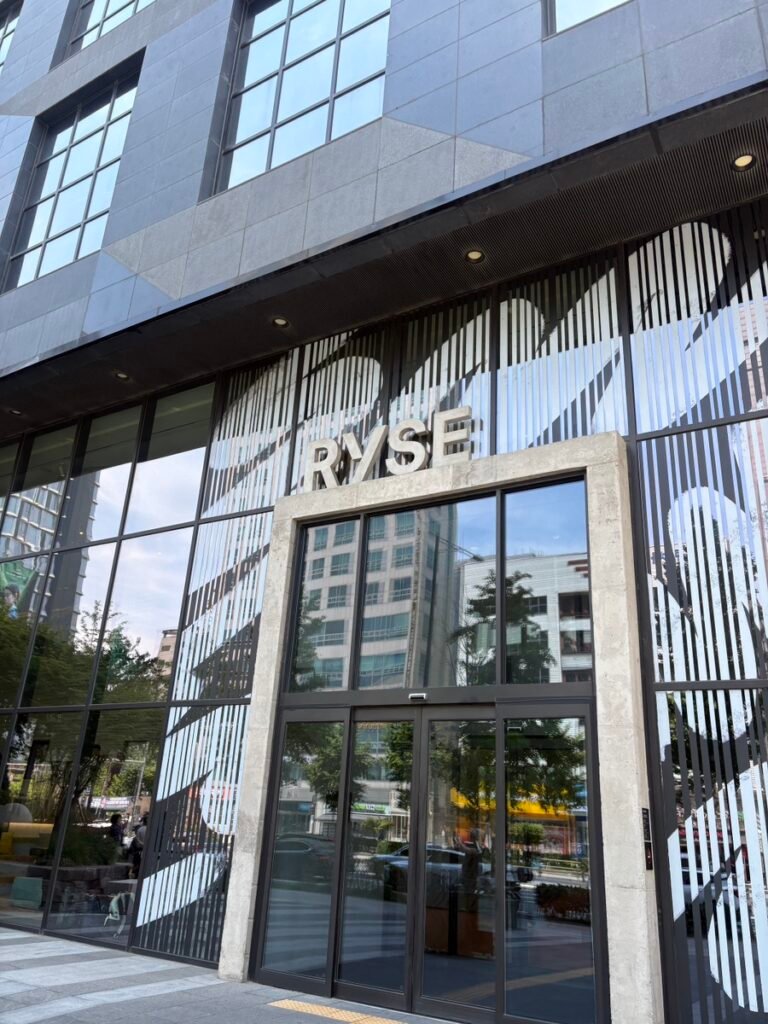 Entrance of RYSE Autograph Collection hotel on Yanghwa-ro in Hongdae Seoul