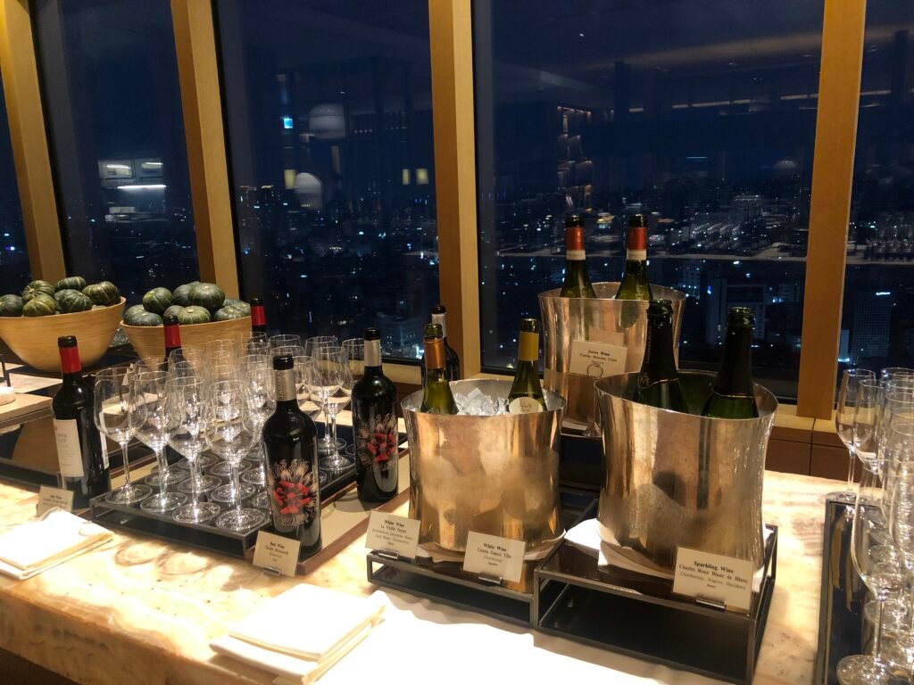 Wine selection at The Shilla Seoul Executive Lounge happy hour