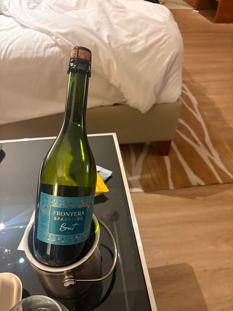 Bottle of sparkling wine provided after a lounge service issue at Courtyard Seoul Pangyo